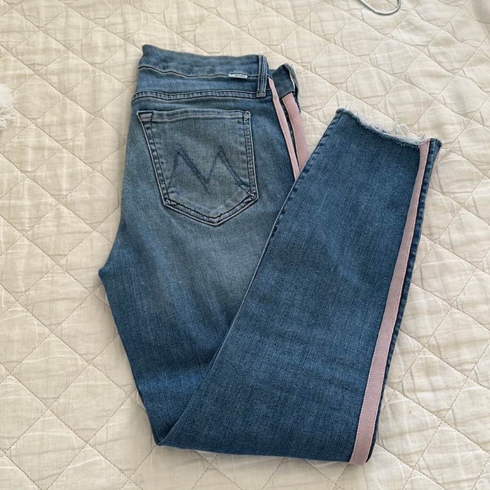 MOTHER ~ Blue jeans with pink side stripe (size: 26)